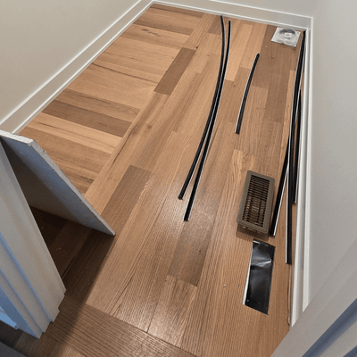 Steller Floating Solid Wood Floors in New Build Residential - American Oak Bristol Quartz - Change in Direction Decorative Closet Accent