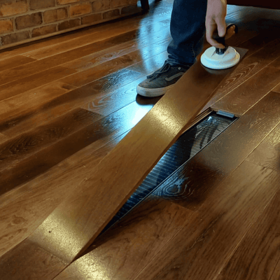 Durham Hickory by Steller over Subfloor Heat - Residential Remodel - Suction Cup Removal in Action