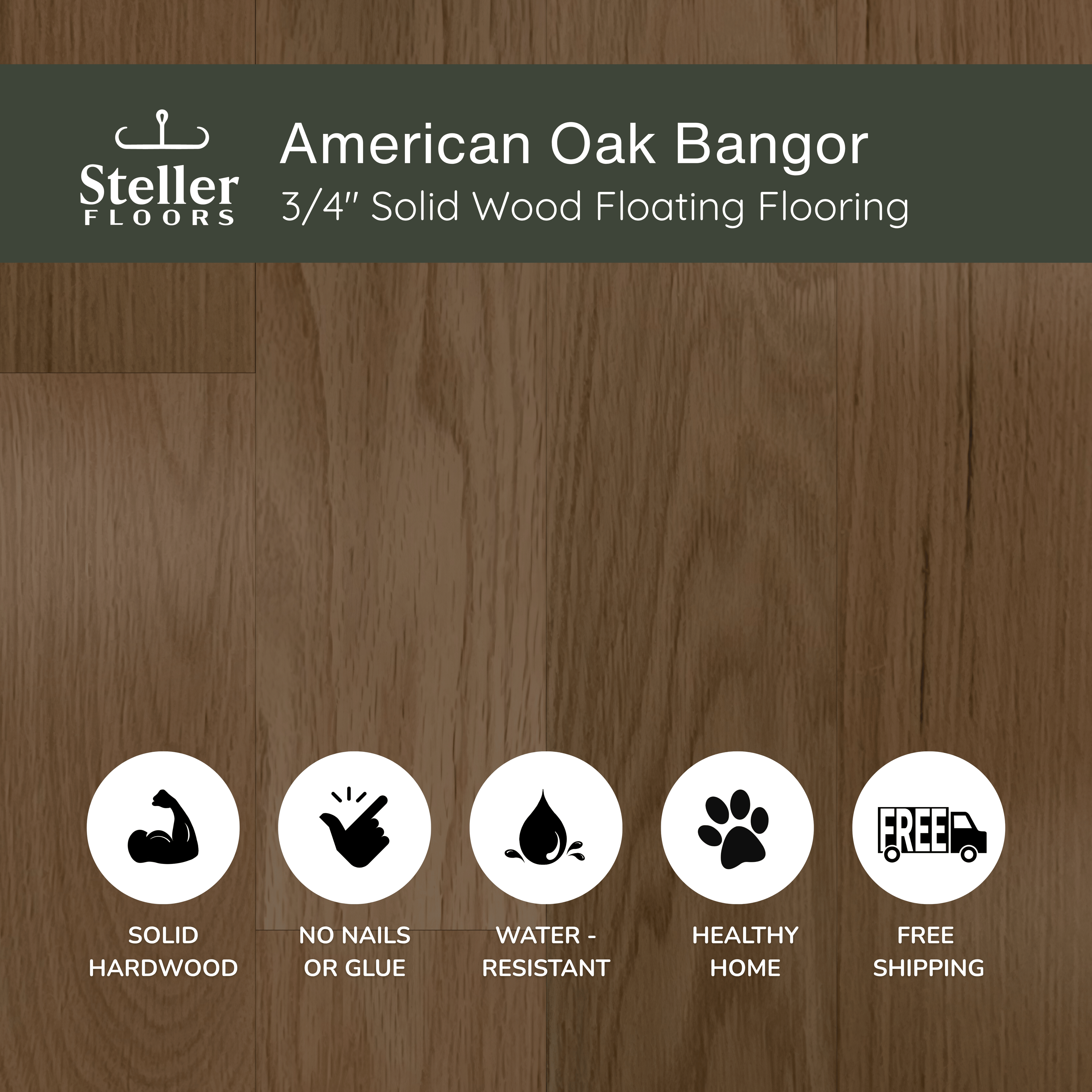 American Oak Bangor by Steller Floors - 3/4" Solid Wood Floating System & Free Shipping