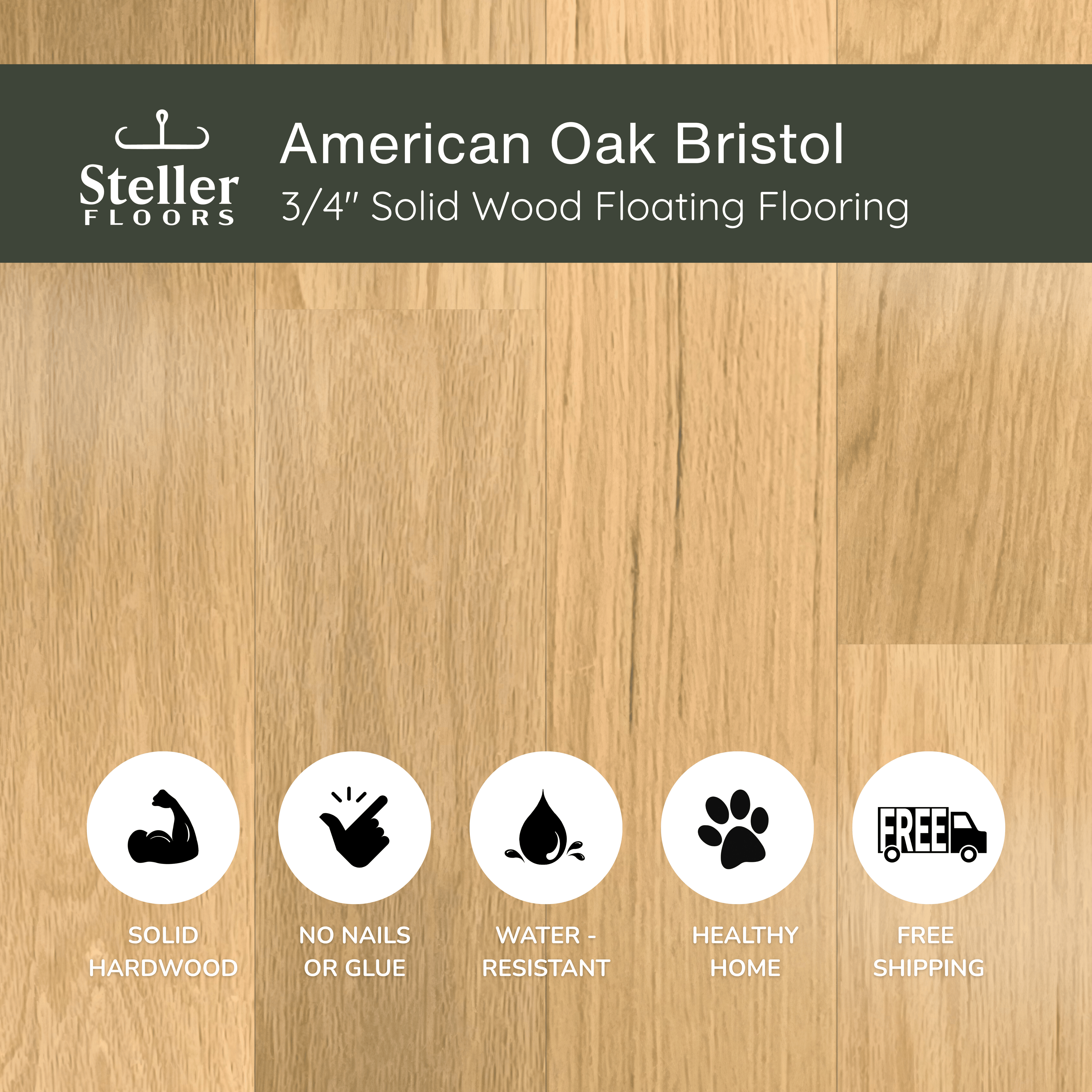 American Oak Bristol by Steller Floors - 3/4" Solid Wood Floating System & Free Shipping