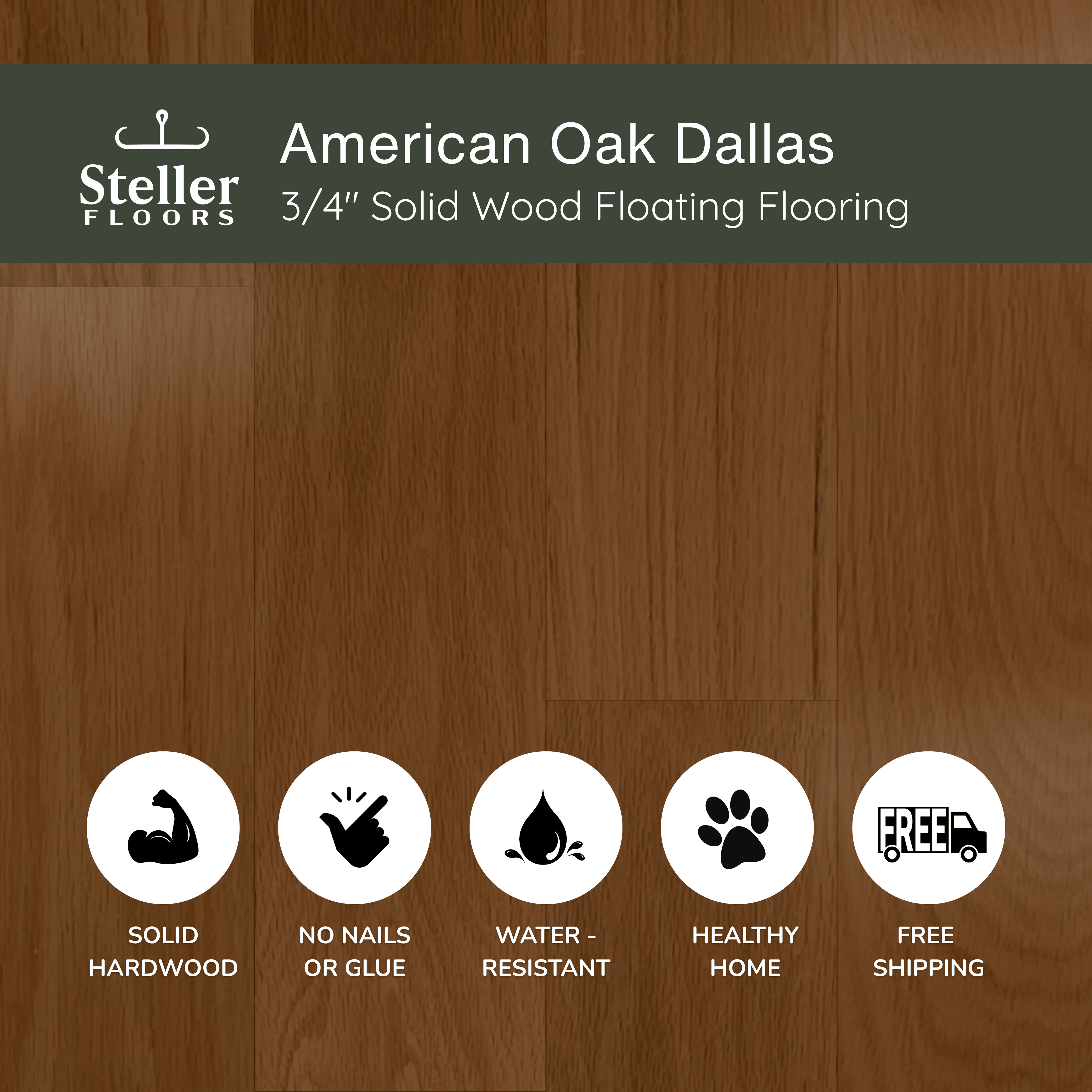 American Oak Dallas by Steller Floors - 3/4" Solid Wood Floating System & Free Shipping