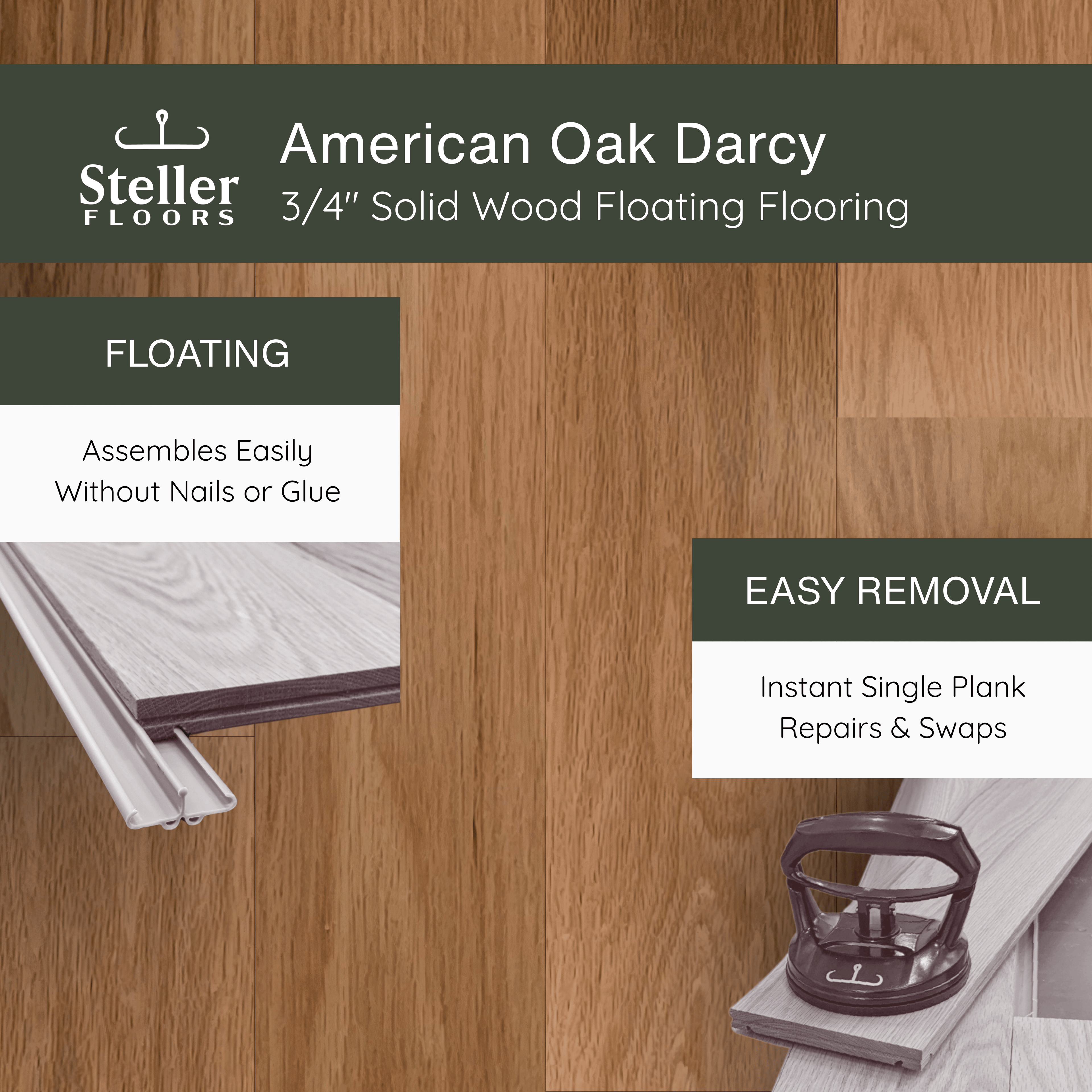 American Oak Darcy by Steller Floors - 3/4" Solid Wood Floating System & Free Shipping