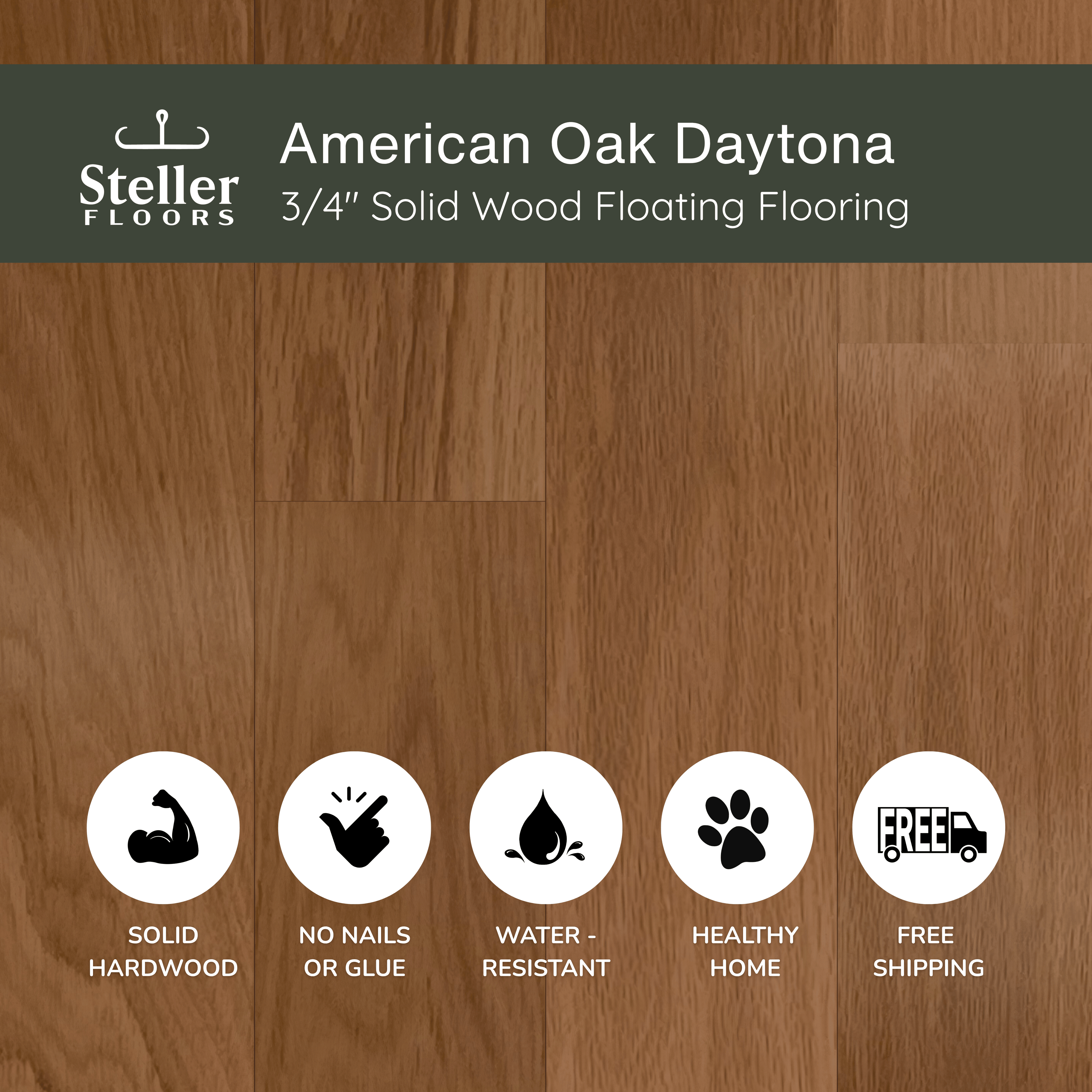 American Oak Daytona by Steller Floors - 3/4" Solid Wood Floating System & Free Shipping