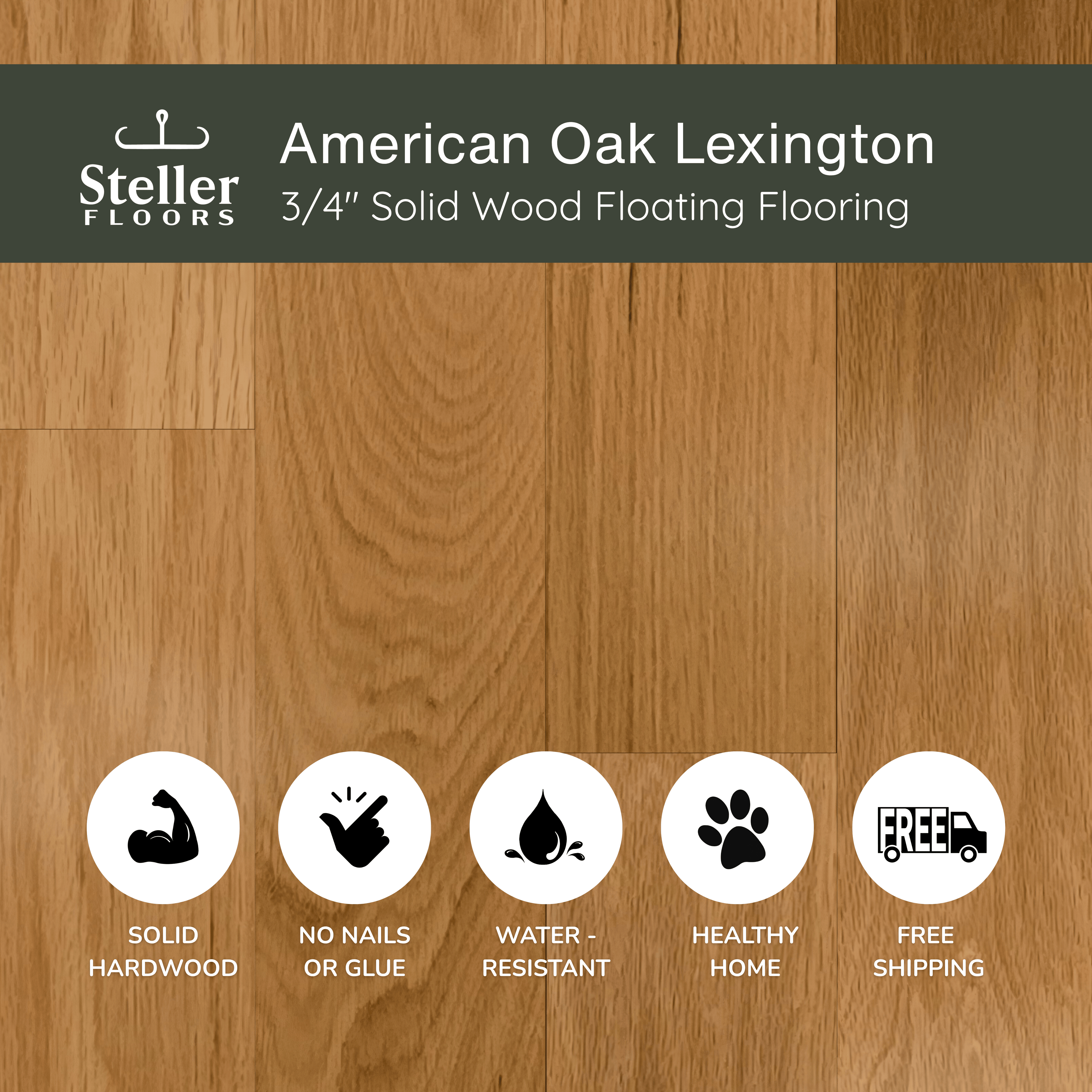 American Oak Lexington by Steller Floors - 3/4" Solid Wood Floating System & Free Shipping