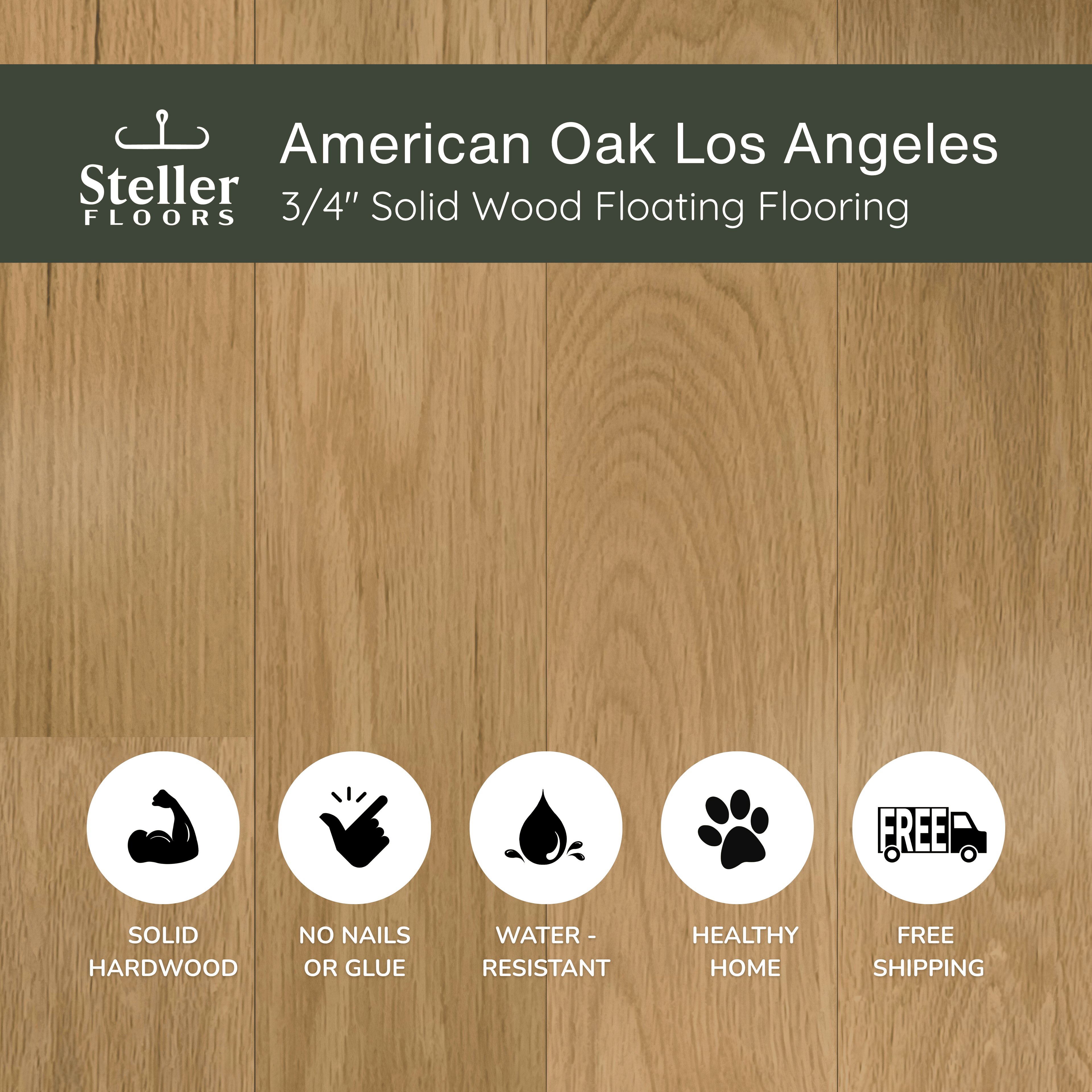 American Oak Los Angeles by Steller Floors - 3/4" Solid Wood Floating System & Free Shipping