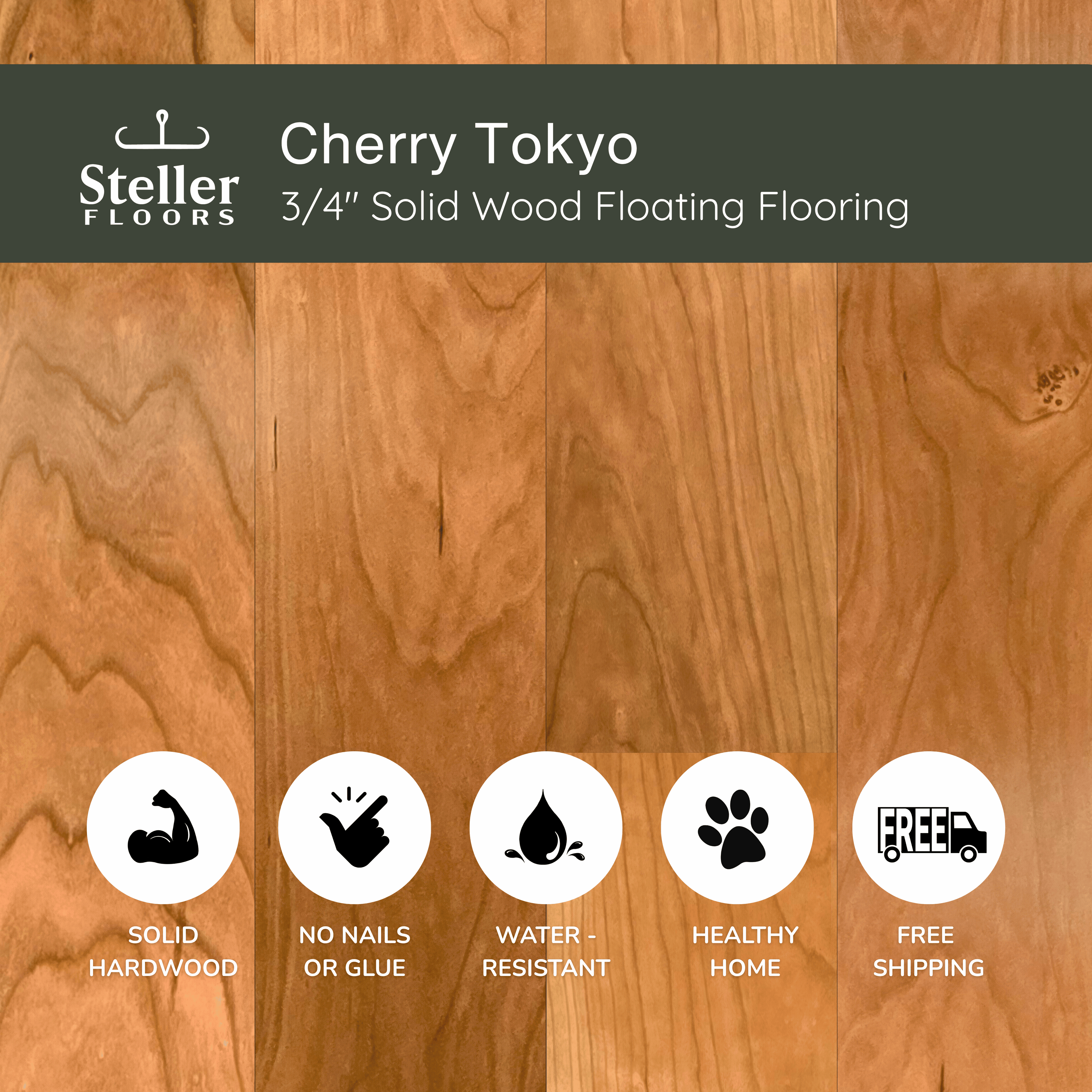 Cherry Tokyo by Steller Floors - 3/4" Solid Wood Floating System & Free Shipping