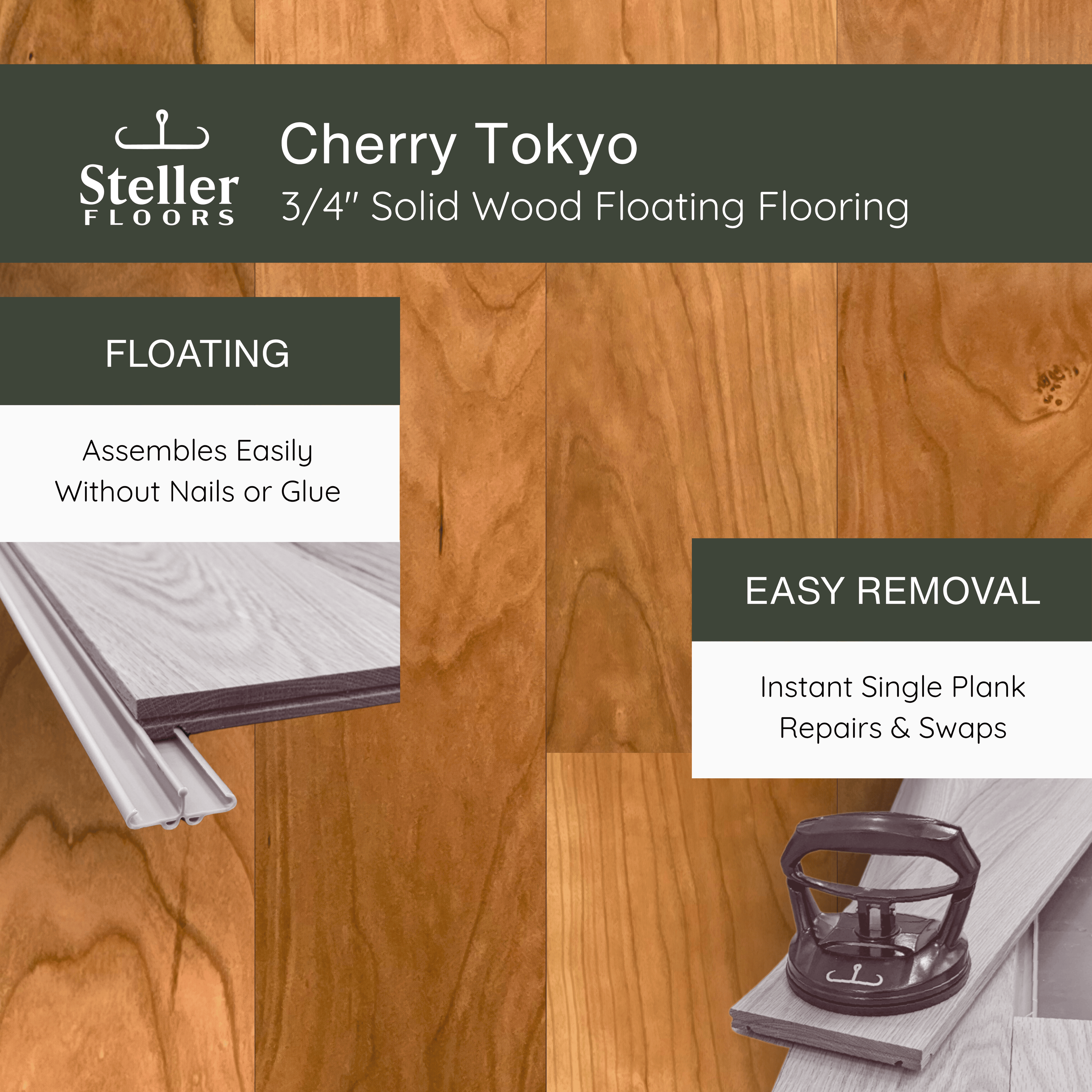 Cherry Tokyo by Steller Floors - 3/4" Solid Wood Floating System & Free Shipping