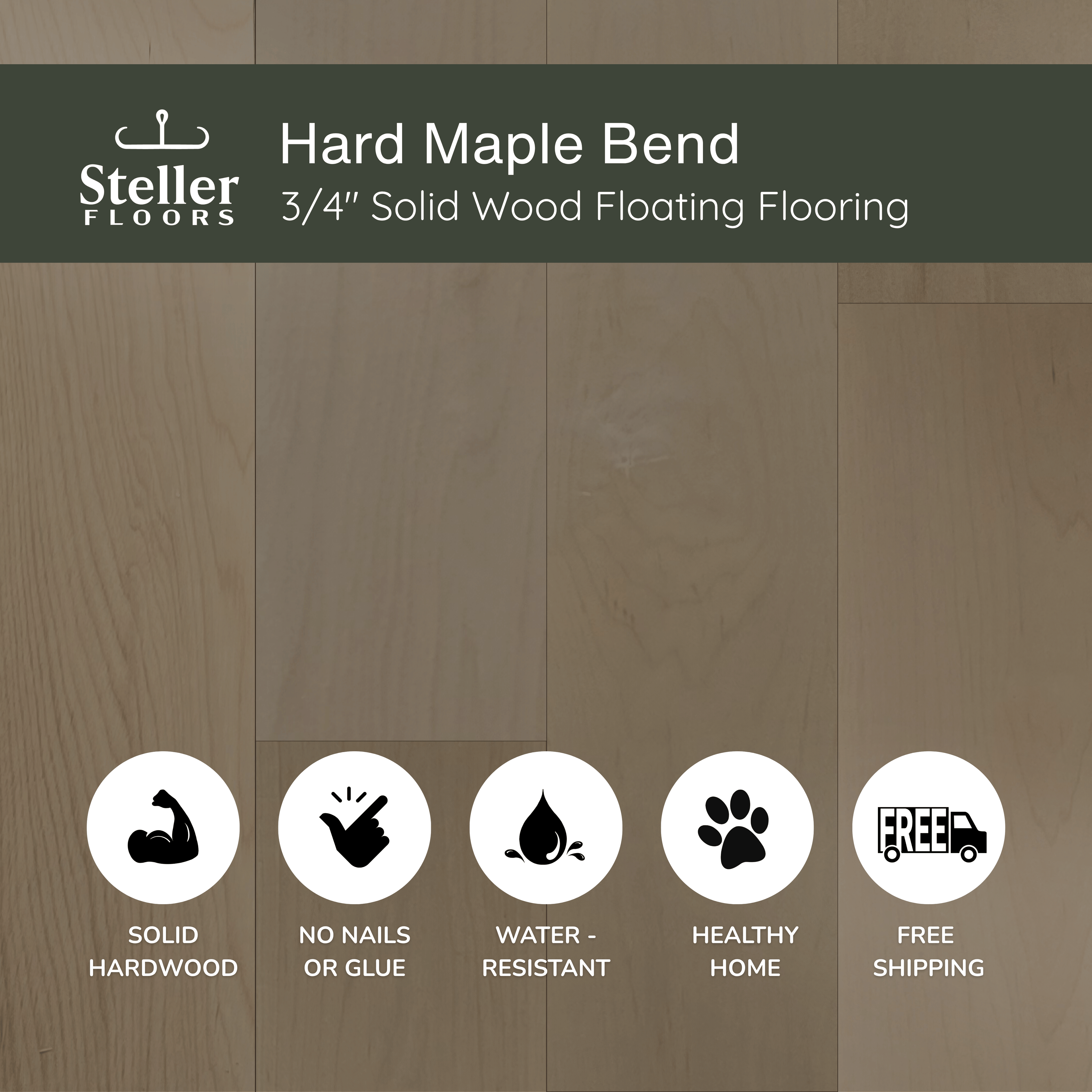 Hard Maple Bend by Steller Floors - 3/4" Solid Wood Floating System & Free Shipping