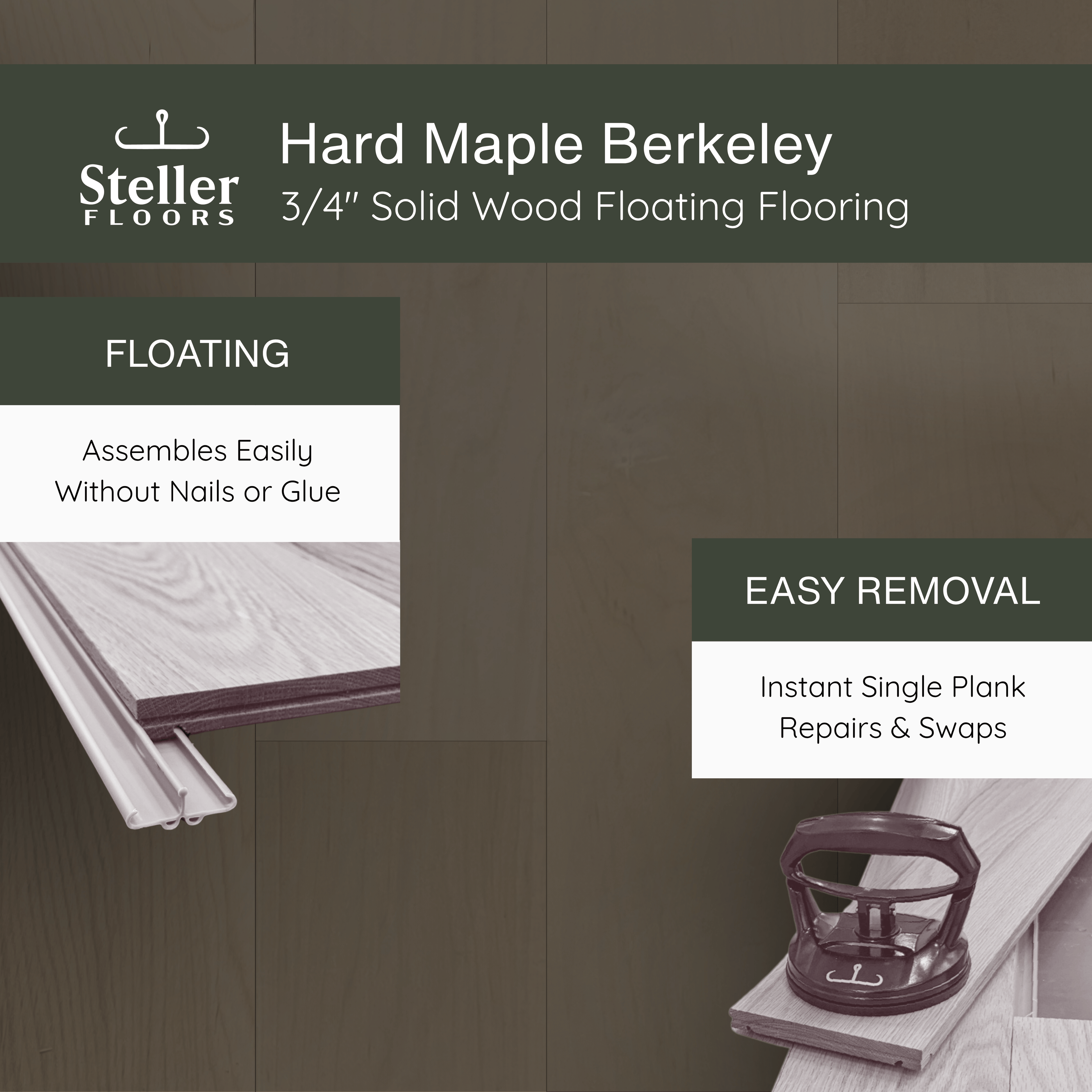 Hard Maple Berkeley by Steller Floors - 3/4" Solid Wood Floating System & Free Shipping