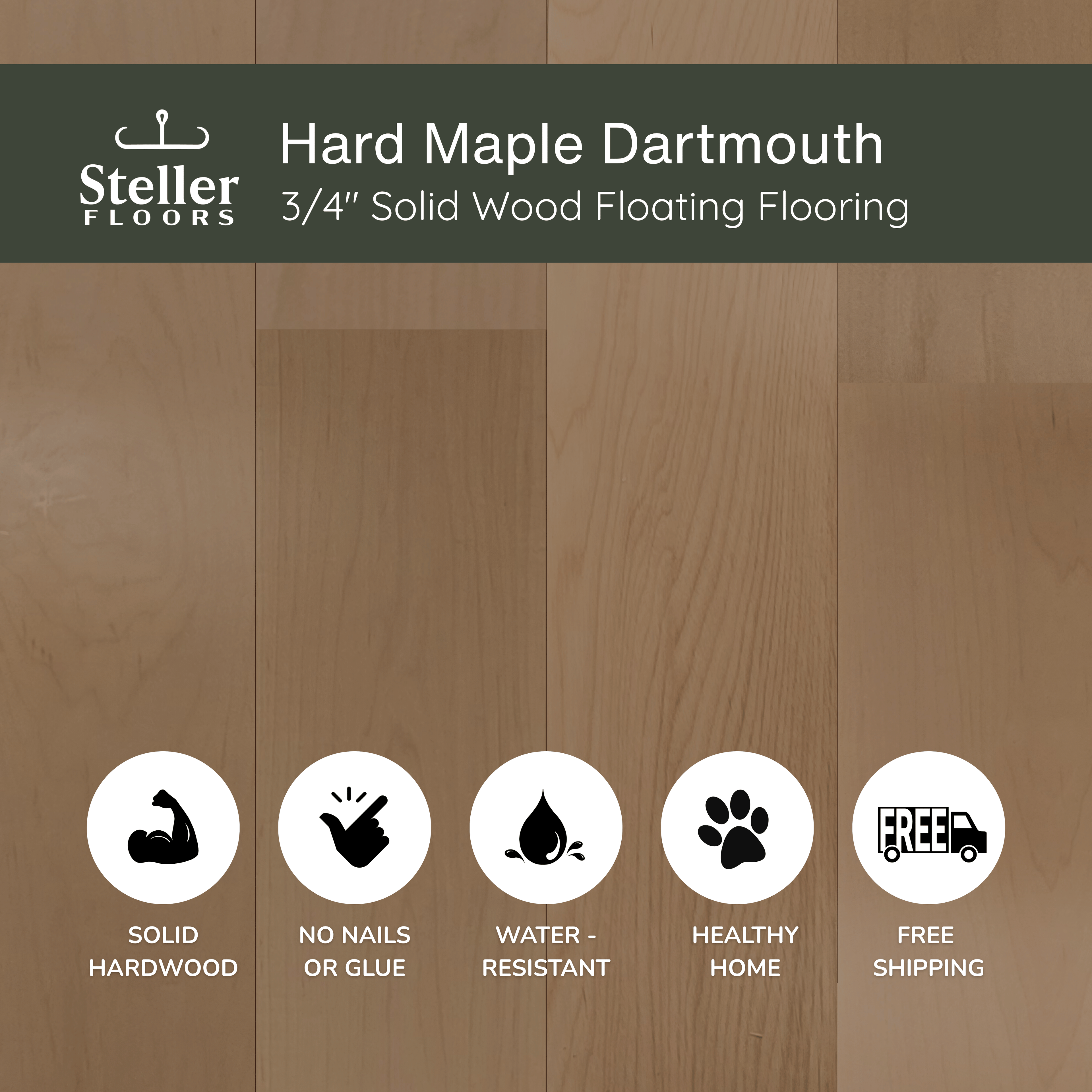 Hard Maple Dartmouth by Steller Floors - 3/4" Solid Wood Floating System & Free Shipping