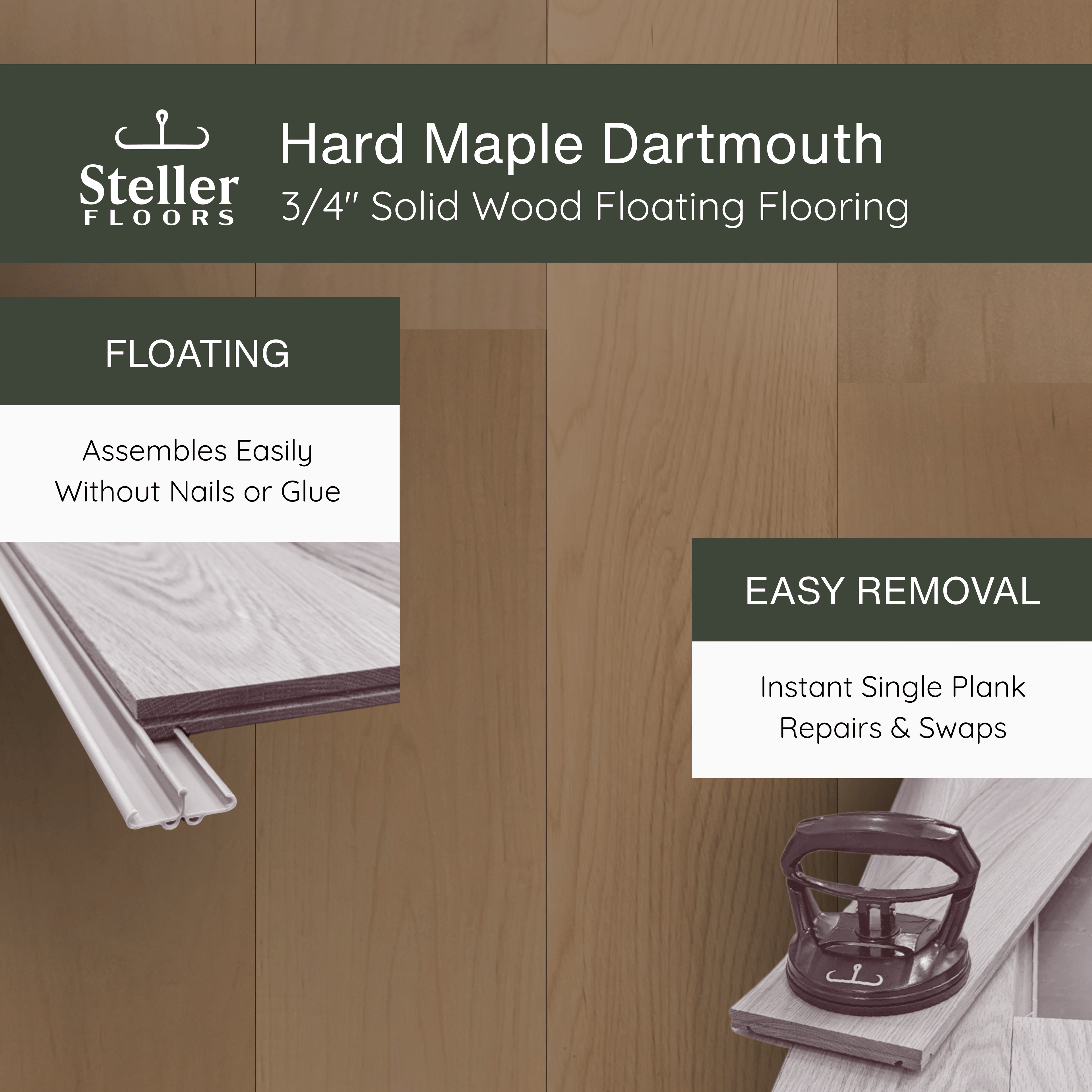 Hard Maple Dartmouth by Steller Floors - 3/4" Solid Wood Floating System & Free Shipping