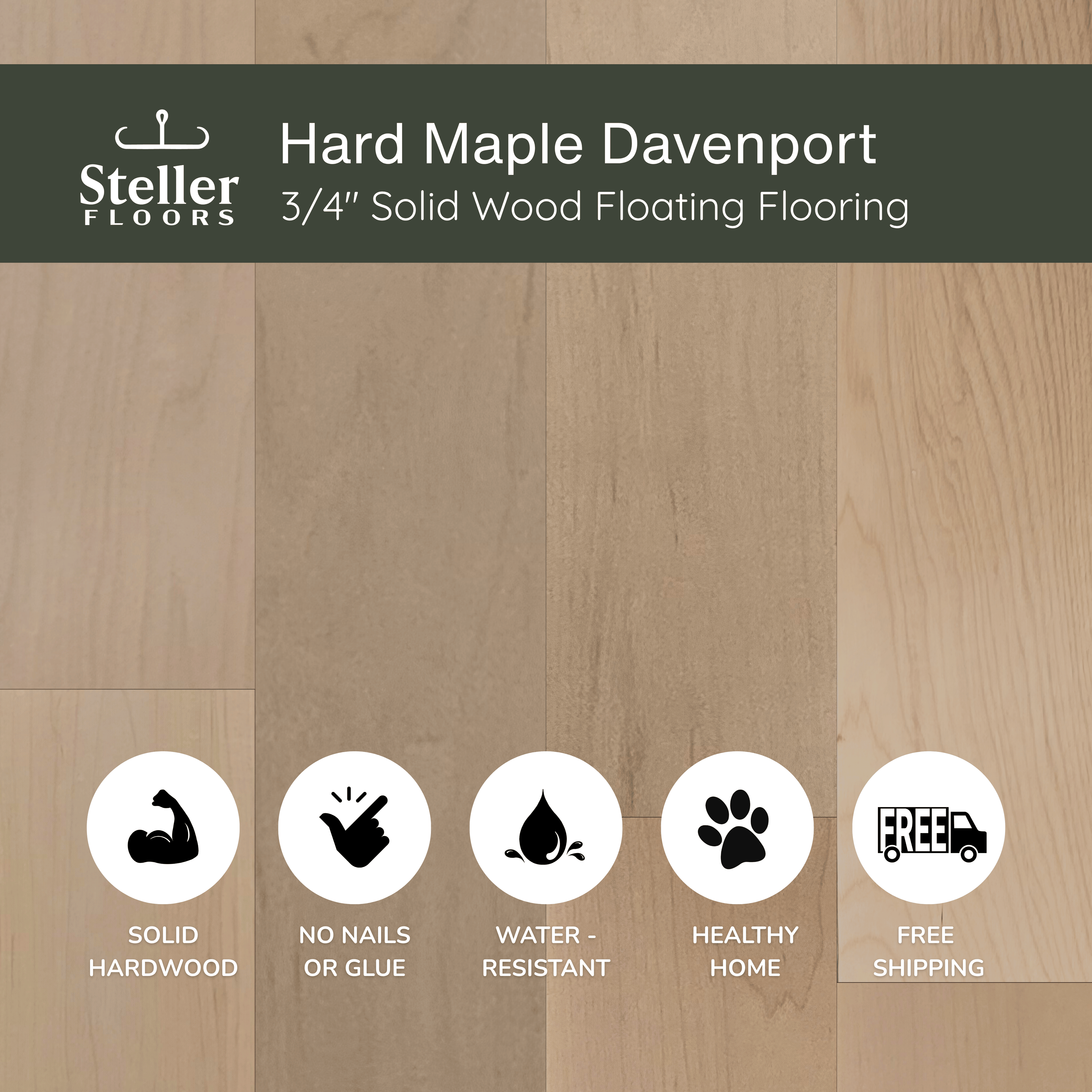 Hard Maple Davenport by Steller Floors - 3/4" Solid Wood Floating System & Free Shipping