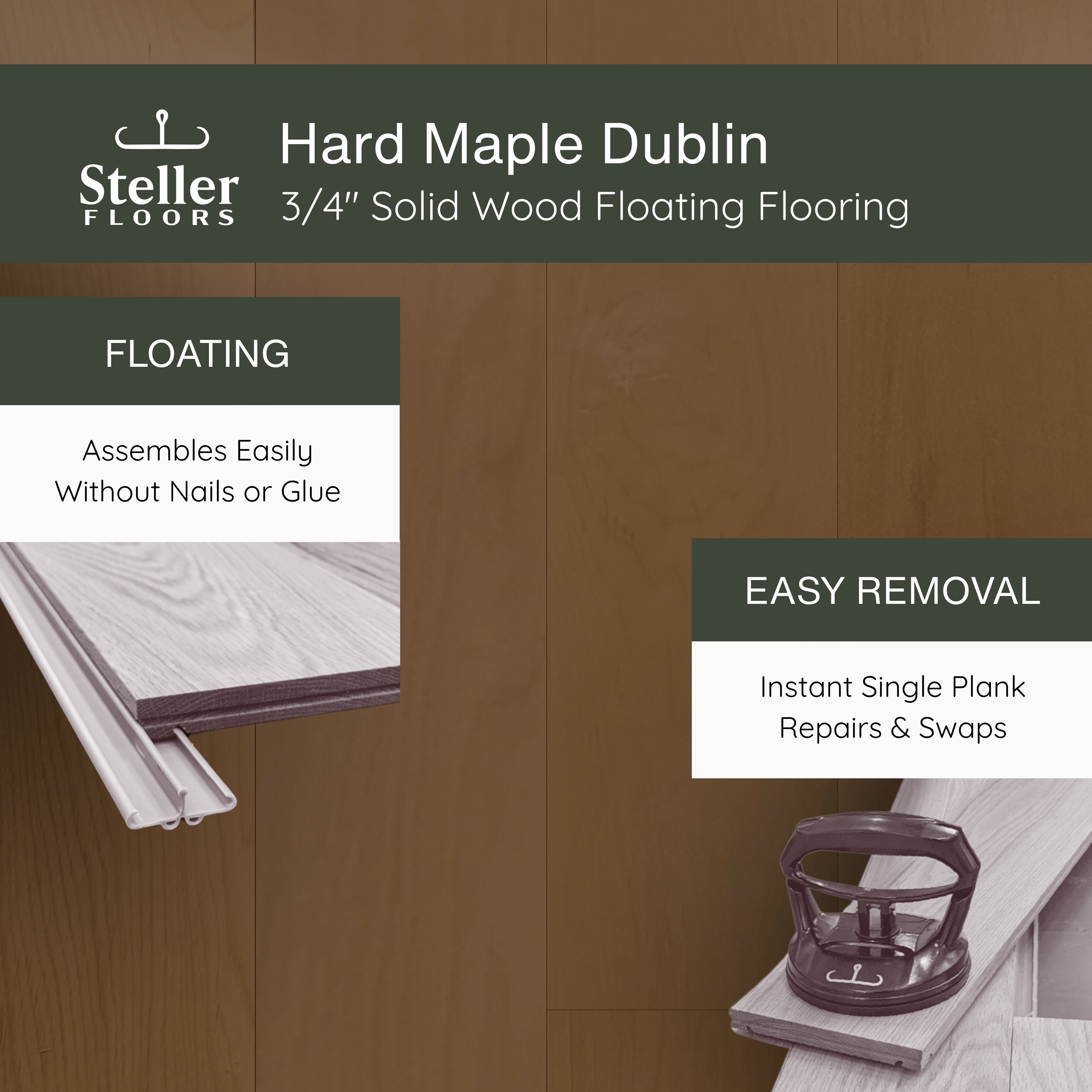Hard Maple Dublin by Steller Floors - 3/4" Solid Wood Floating System & Free Shipping
