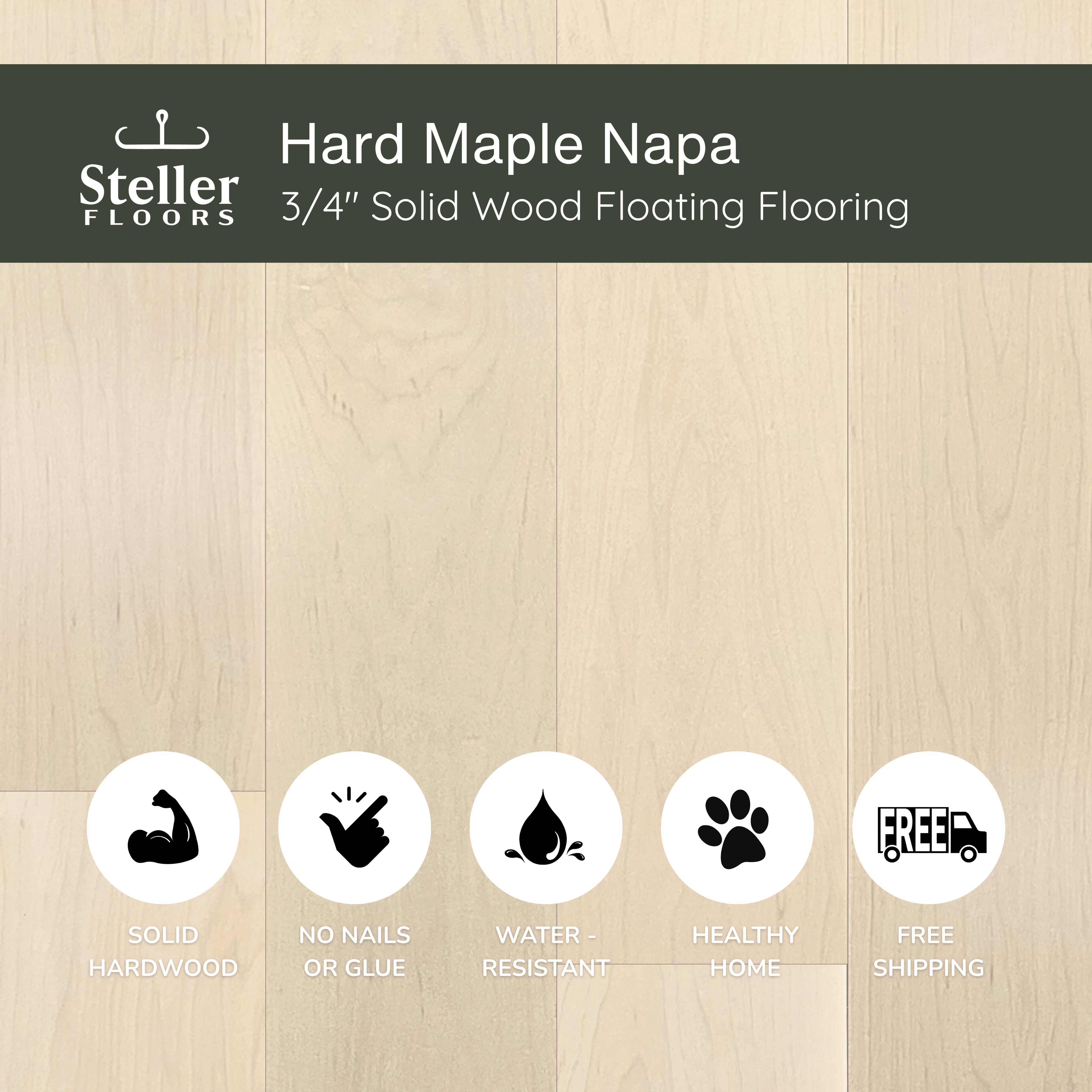 Hard Maple Napa by Steller Floors - 3/4" Solid Wood Floating System & Free Shipping