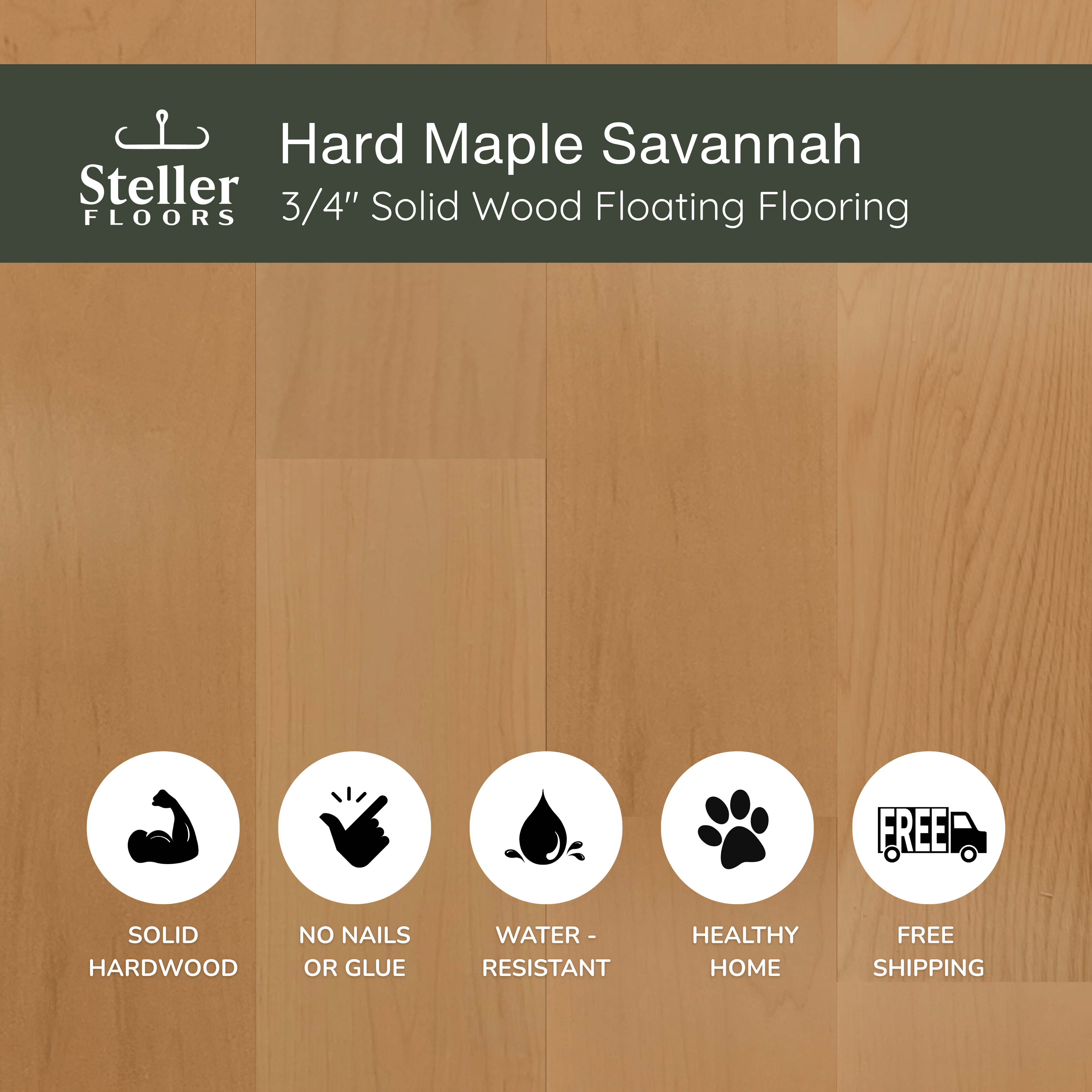 Hard Maple Savannah by Steller Floors - 3/4" Solid Wood Floating System & Free Shipping