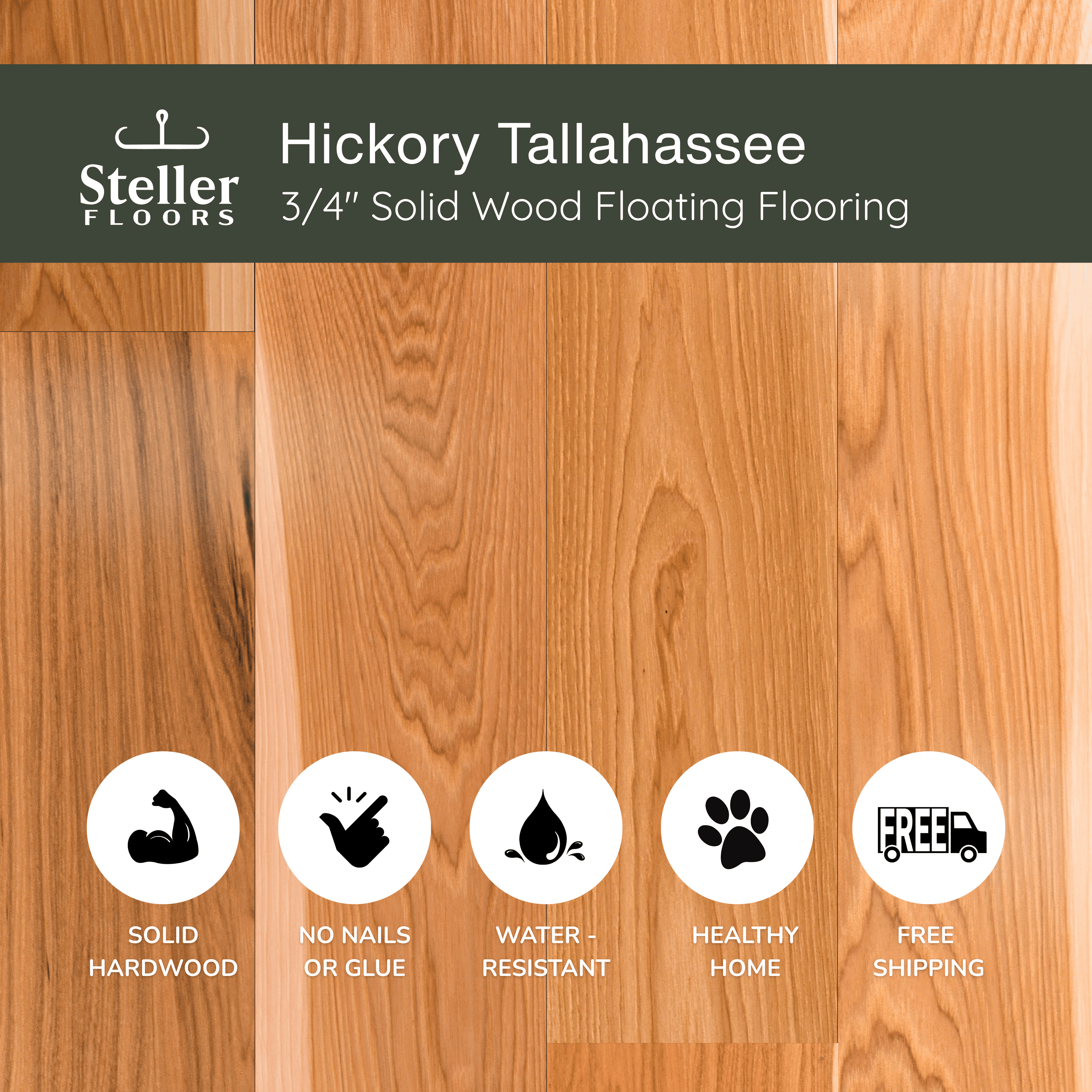 Hickory Tallahassee by Steller Floors - 3/4" Solid Wood Floating System & Free Shipping