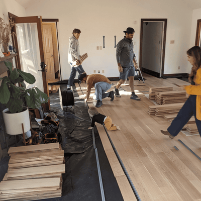 Professional Remodel - White Oak Quincy with Custom Flat Finish - Solid Wood that Floats - Safe for Families and Kids to Install & Live with - no VOC 2